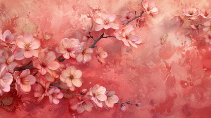 A painting featuring pink flowers against a soft pink background