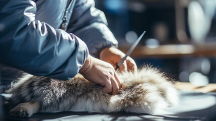Fur cleaning specialist at work emphasizing the care in maintaining fur quality