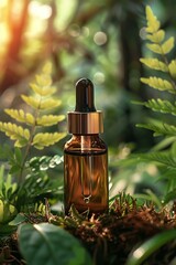 Glass Bottle Serum Cosmetic on Nature Background
