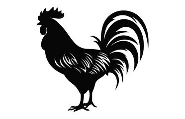 Cock Rooster black Silhouette vector, Rooster Clipart isolated on a white background