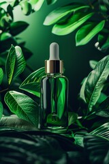 Glass Bottle Serum Cosmetic on Nature Background