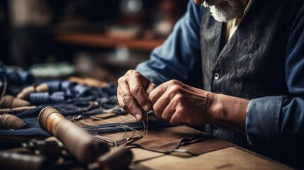 Craftsman stitches fine leather highlighting detailed shoemaking skill