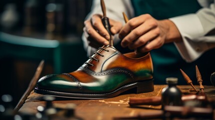 Art of shoe dyeing shoemaker applies vibrant colors to leather