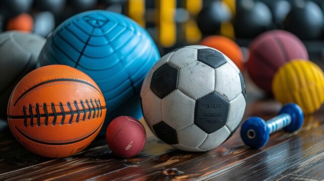 Close-up Of Equipment And Sport Balls. Generative Ai