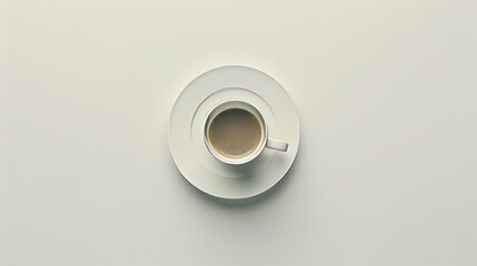 Coffee cup and saucer on white background shot from above