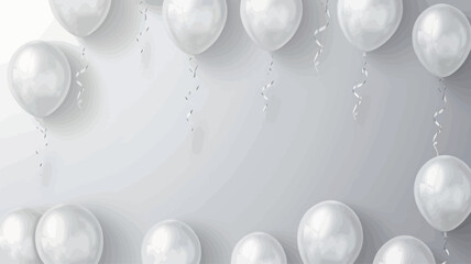 White balloons with ribbons on a gray background. Vector illustration.