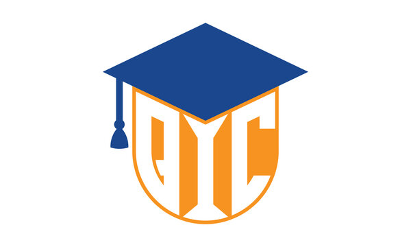 QIC initial letter academic logo design vector template. school college logo, university logo, graduation cap logo, institute logo, educational logo, library logo, teaching logo, book shop, varsity