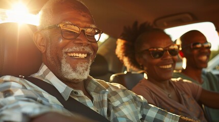 African American Family Enjoying Weekend Drive: Multi-Generational Joy - obrazy, fototapety, plakaty