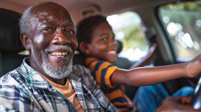African American Family Enjoying Weekend Drive: Multi-Generational Joy