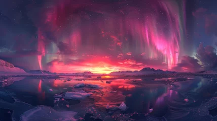 Foto op Canvas Aurora borealis illuminating the sky over a mountain range © AlexanderD