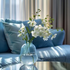 Living Room Interior: Fresh Flower Vase on Coffee Table