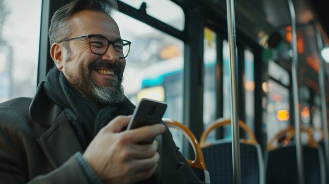 Casual Businessman Texting on Smartphone During Commute