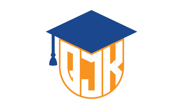 QJK initial letter academic logo design vector template. school college logo, university logo, graduation cap logo, institute logo, educational logo, library logo, teaching logo, book shop, varsity
