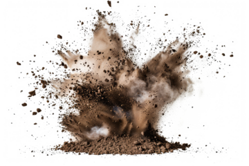 dirt brown powder pulver explosion isolated on white or transparent