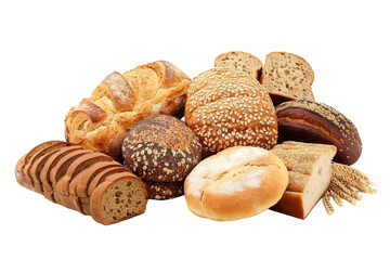 Assorted Types of Bread on White Background