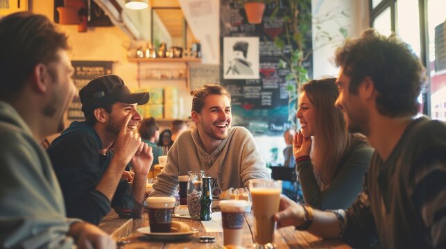 Casual Business Discussion: Creative Designers Sharing Positive Ideas Over Coffee