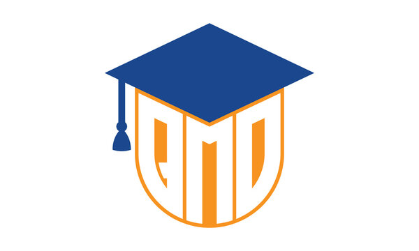 QMO initial letter academic logo design vector template. school college logo, university logo, graduation cap logo, institute logo, educational logo, library logo, teaching logo, book shop, varsity