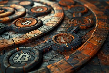 Fototapeta na wymiar Bitcoin Coin on a Calculator
