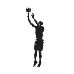 Basketball player shooting ball, jump shot. Isolated vector silhouette