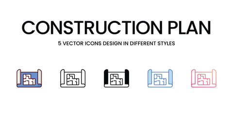 Construction Plan icons set in different style vector stock illustration