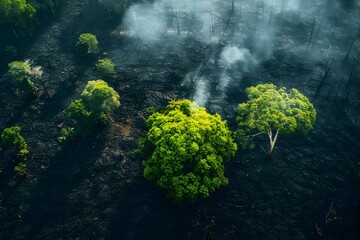 Photograph highlighting crucial environmental impact of Amazon rainforest deforestation. Concept Environmental Conservation, Deforestation Crisis, Rainforest Destruction, Climate Change Awareness