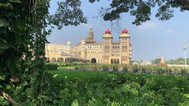 Mysore , India - 1 January 2023, Outside view of Mysore Palace also known as Amba Vilas Palace in Mysuru or Mysore Karnataka India  ..