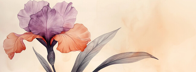 Panoramic illustration with beautiful spring iris.