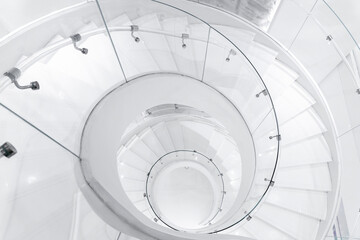 White Spiral Staircase Background with empty copy space.