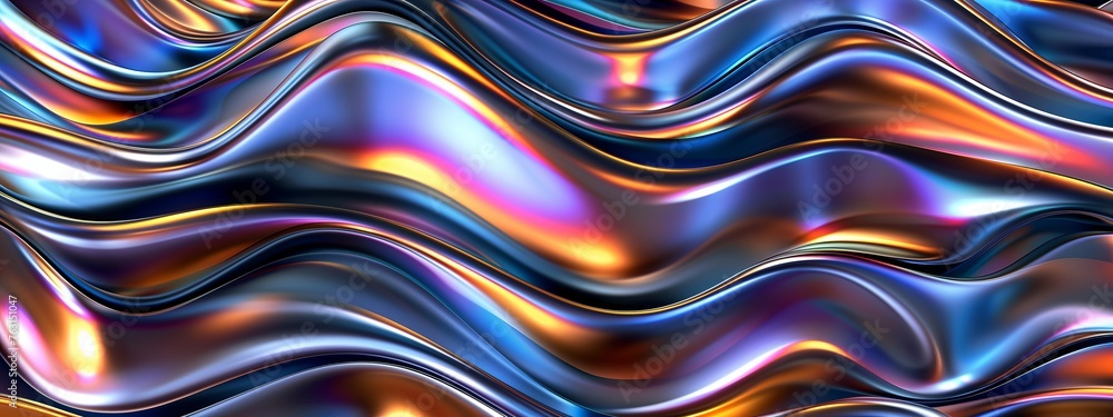 Poster holographic iridescent surface wrinkled foil pastel. real hologram background of wrinkled abstract f