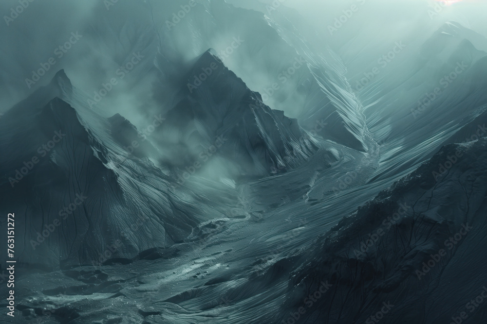 Poster surreal ice glacier mountains. background image. created with generative ai technology.