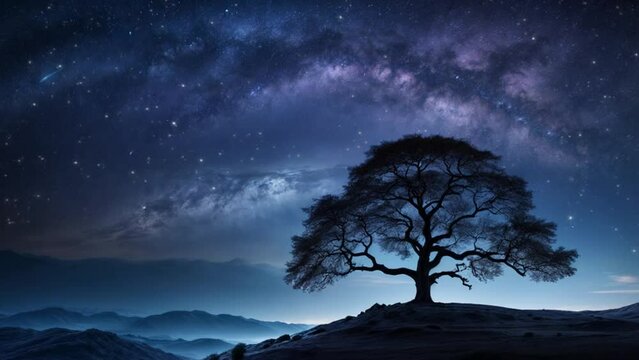 星空と大きな木の風景動画