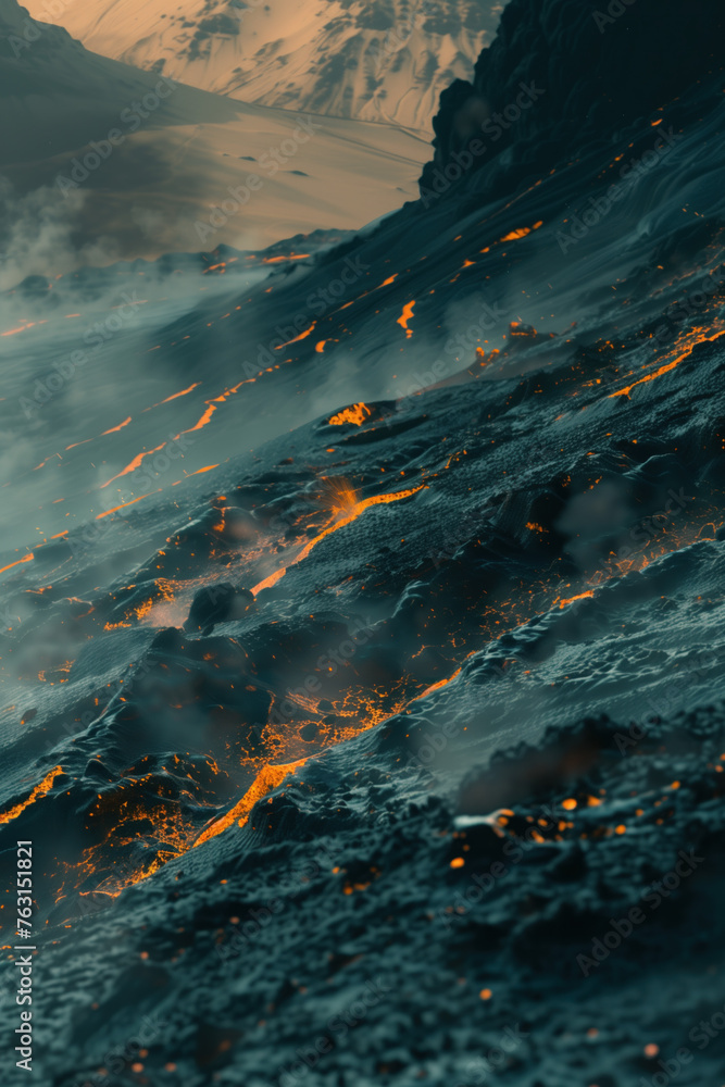 Aufkleber melting lava on a black rock. background image. created with generative ai technology.