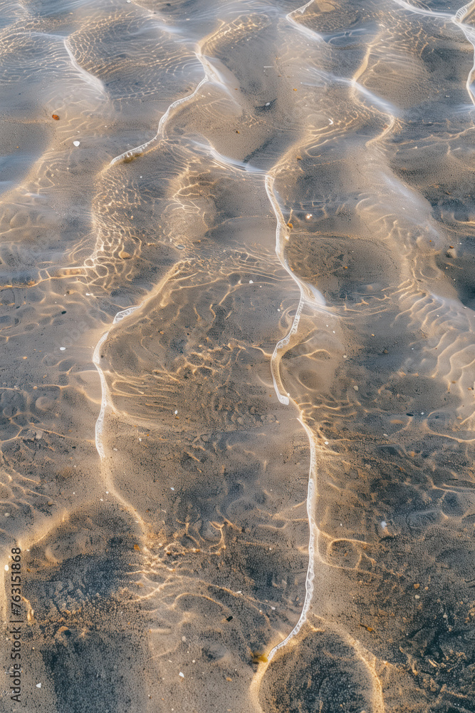 Poster clear water waves on a sand beach. background image. created with generative ai technology.