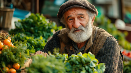 Selling fresh greens at street market in southern Italy.