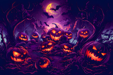 halloween background with pumpkins. Generative AI