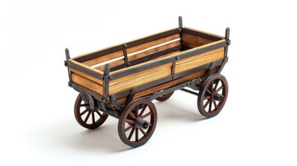Fototapeta na wymiar Children's wood and metal wagon toy isolated on a white background
