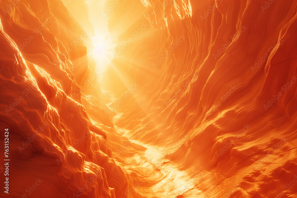 Poster spectacular sun light beams in a cave. surreal landscape background image. created with generative a