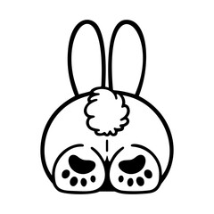 Cute baby bunny butt, outline, easter holiday. Vector illustration.