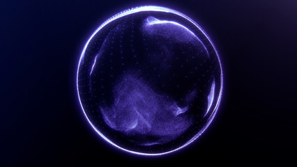 Fototapeta na wymiar Abstract glowing plasma purple sphere, magical ball of energy and particles in empty space. Technology, science, engineering and artificial intelligence background. Digital flowing wave orb.