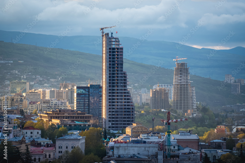 Sticker Aerial view in Tbilisi city, Georgia