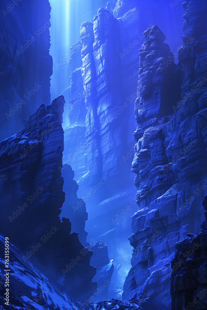 Aufkleber night in a canyon. surreal landscape background image. created with generative ai technology.