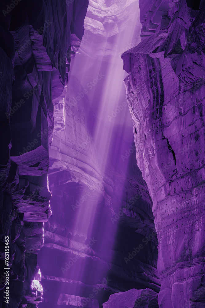 Poster sun light beams in a canyon. surreal landscape background image. created with generative ai technolo