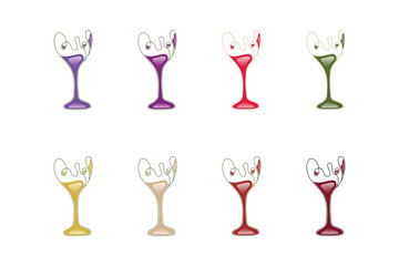 set of Wine glass icon with wine in different color