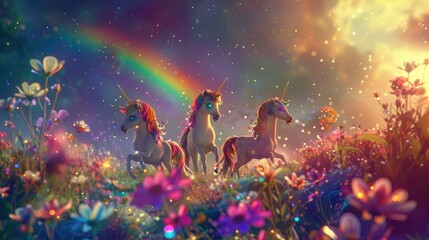 Unicorn Picnic Paradise A Dreamy Delight in the Clouds - obrazy, fototapety, plakaty