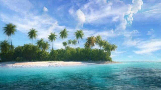 tropical island with palm trees, seamless looping 4k animation video background 