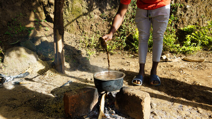 Making coffee at the African coffee farmer - African kilimanjaro tanzania coffee