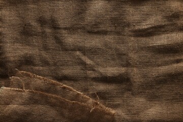 Texture of natural burlap fabric as background, top view