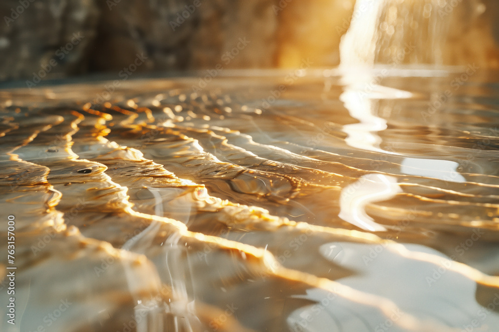 Poster beautiful ripple and caustics pattern on water surface. background image. created with generative ai