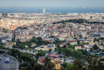 Aerial view from Tibidabo hill in Barcelona city, Spain