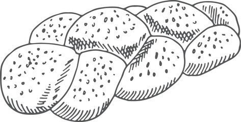 Challah sketch. Traditional bakery icon. Homemade bread